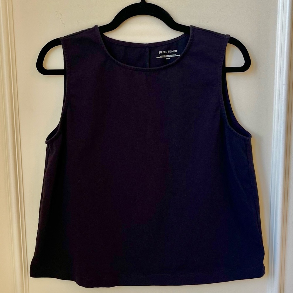 Eileen Fisher Navy Blue Cotton Stretch Sleeveless Tank Top Shell Size Medium